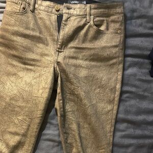Gold-colored straight leg jeans from Ralph Lauren.